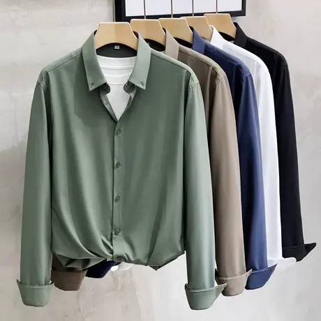 休闲衬衫男垂坠高级感22春秋季新款韩版商务休闲纯色上班长袖衬衣商品大图
