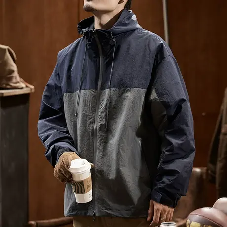 美式夹克男士宽松连帽外套长袖男潮流拼接外套春秋男装时尚外套商品大图