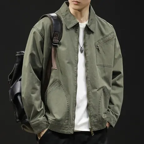 飞行员夹克外套男春秋翻领潮牌2024新款男款休闲美式工装上衣大码图片