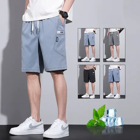 莱赛尔夏天丝薄款牛仔夏季工装中裤子冰丝休闲五分半短裤男士马裤商品大图