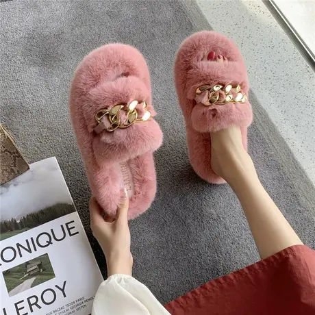 高级感毛毛拖鞋女外穿2024秋季新款厚底懒人办公室居家地板棉拖鞋商品大图