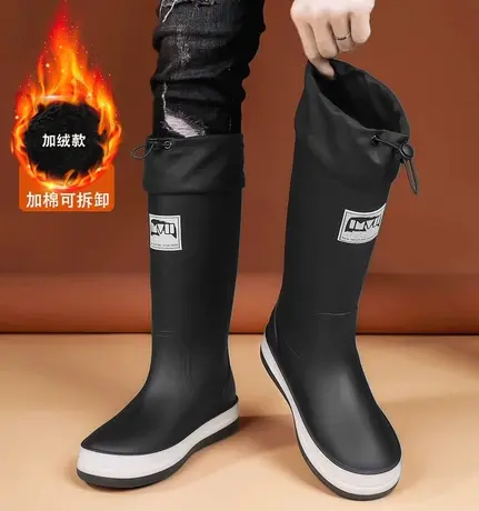 雨鞋男款春秋加绒保暖棉鞋厨房工作劳保胶鞋户外钓鱼防水防滑雨靴商品大图