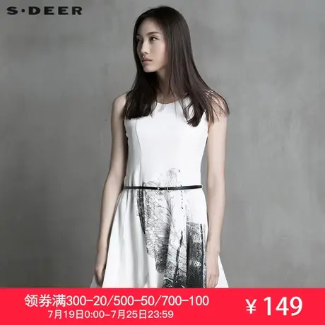 sdeer圣迪奥新款女现代写意水墨印花无袖连衣裙S15281216图片