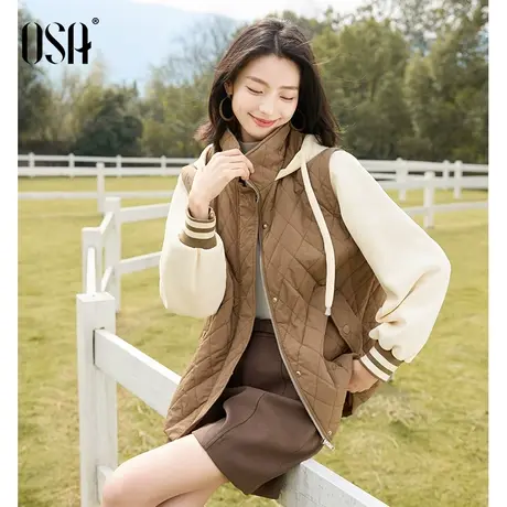 OSA欧莎假两件连帽棉服加厚外套女士秋冬季2023年新款宽松派克服图片