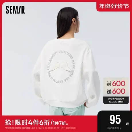森马卫衣女字母刺绣上衣个性时尚春季女生宽松圆领套头衫休闲百搭图片