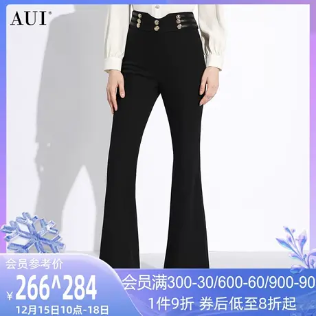 AUI黑色设计感高腰显瘦微喇叭裤女2024秋冬新款御姐气质休闲长裤图片