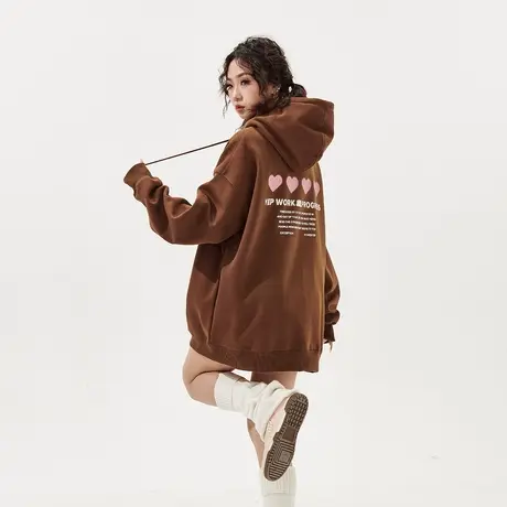 YEP美拉德穿搭连帽卫衣女春秋2024新款复古宽松潮牌印花外套商品大图