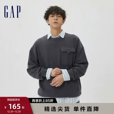 Gap男装秋季款纯色工装风法式圈织软卫衣宽松运动上衣潮流520231图片