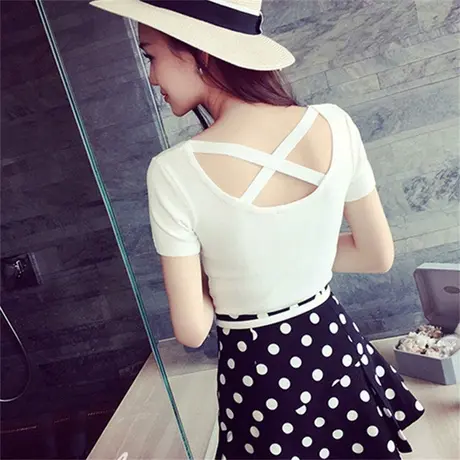 白色短袖t恤女夏2024年新款设计感韩式百搭修身紧身百搭体恤上衣商品大图