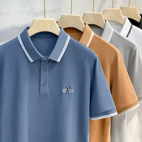 丝光英伦风polo衫男短袖潮流商务T恤薄款夏季小刺绣男士翻领潮牌商品大图