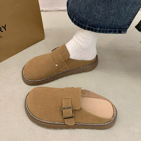 包头半拖鞋女外穿2024春秋季新款复古百搭单鞋轻便平底防滑勃肯鞋商品大图