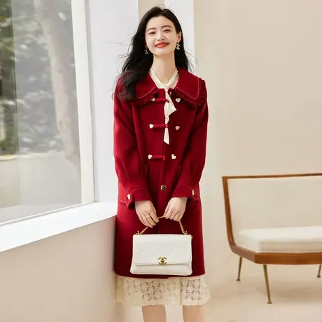 时尚减龄显瘦夹棉毛呢大衣2022年冬季新款淑女温柔显瘦中长款外套图片