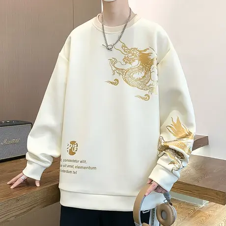 龙年新春卫衣男春秋季潮牌宽松本命年衣服男青少年国潮印花打底衫商品大图