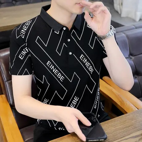 翻领男士polo衫短袖夏季潮流衣服印花t恤男纯棉半袖体恤上衣韩版商品大图