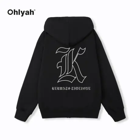 Ohlyah哥特字母标语连帽外套男国潮牌春秋季宽松情侣男女帽衫卫衣商品大图