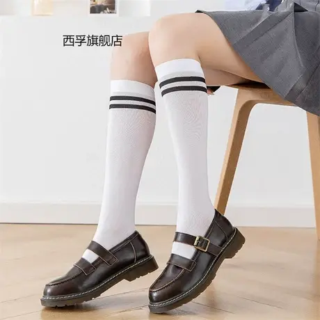 二杠小腿袜子女夏季薄款丝袜黑色白色中筒学生日系jk天鹅绒长筒袜商品大图
