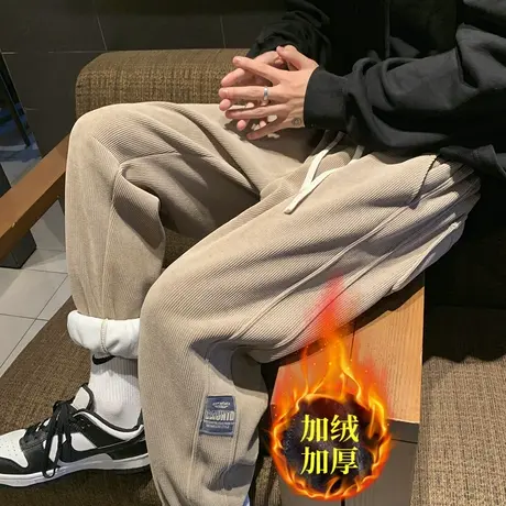 裤子男韩版潮流秋冬季加绒加厚宽松束脚休闲裤潮牌工装运动长裤男商品大图