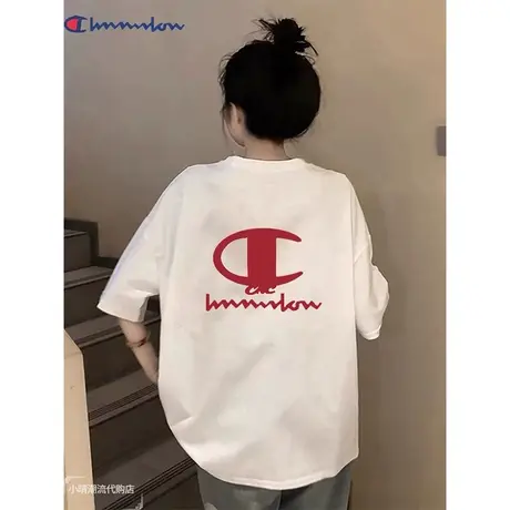 日版正品卖萌冠军2024夏季新款背后印花T恤女宽松纯棉短袖ins上衣图片