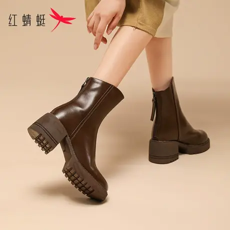 红蜻蜓马丁靴女款女鞋2023新款靴子女冬真皮爆款时尚洋气厚底短靴商品大图