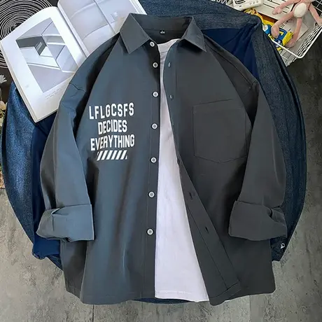 衬衫男潮2023夏季新款痞帅男士长袖衬衣港风日系上衣服工装外套男商品大图