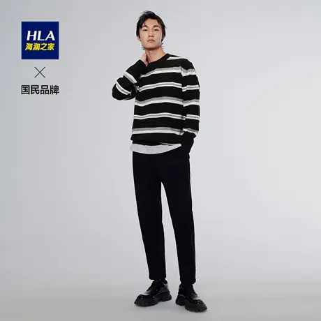 HLA/海澜之家SPRINTING SMILE条纹针织衫23秋新款条纹保暖毛衣男图片