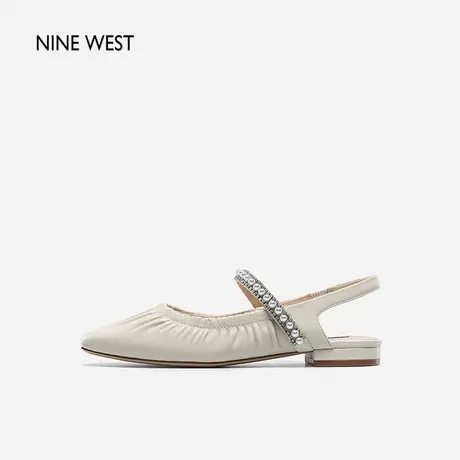 【明星同款】Nine West/玖熙包头凉鞋2023夏季羊皮平底玛丽珍后空商品大图