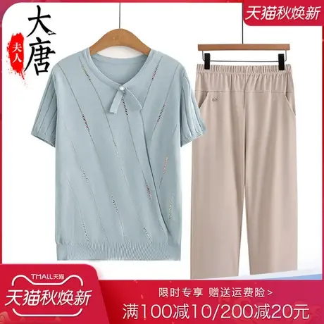 中老年女装夏装新款T恤女妈妈装短袖时尚冰丝针织衫薄款中年妇女图片