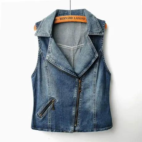 牛仔马甲女短款修身韩版夏新款春秋无袖外套背心西装领大码马夹30商品大图