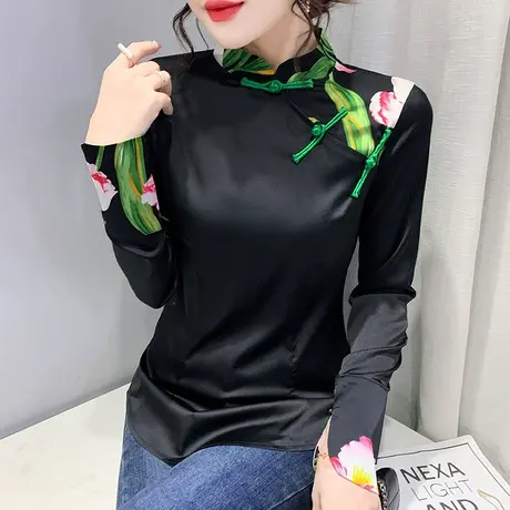 时尚盘扣打底衫女中国风春秋2023新款复古T恤长袖洋气百搭上衣潮图片