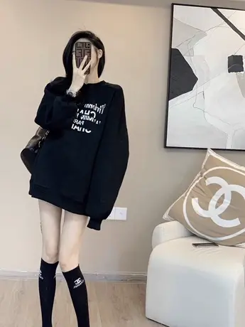 纯棉圆领卫衣女ins潮秋冬冬2023新款爆款韩版慵懒风宽松套头上衣商品大图