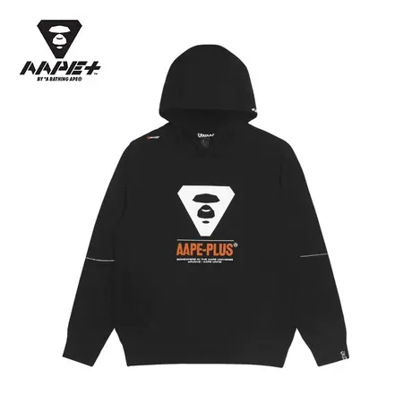 AAPE+运动男装秋冬猿颜字母印花拼接袖子休闲连帽卫衣3866XXH商品大图