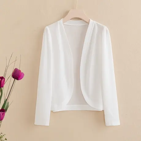 气质休闲简约防晒开衫显瘦短款空调披肩上衣宽松百搭显瘦开衫上衣图片
