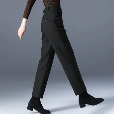 黑色毛呢裤子女秋冬2023新款加厚羊毛女裤大码休闲萝卜裤女哈伦裤商品大图