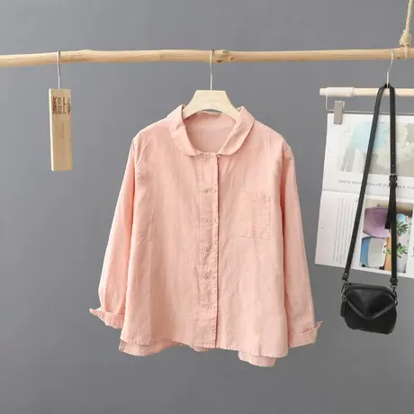 纯色文艺棉麻长袖衬衫女秋季新款休闲亚麻上衣宽松衬衣打底衫图片
