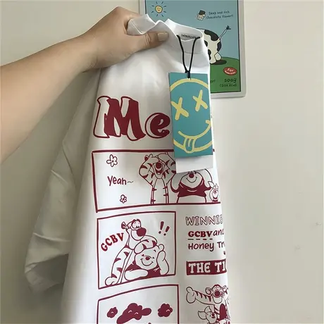 自制好货分享~设计感小众别致宽松印花短袖正肩T恤女夏季百搭上衣图片