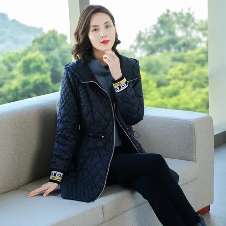 简涵大码女装2021年冬装黑色显瘦棉服时尚棉袄中长款加厚棉衣外套图片