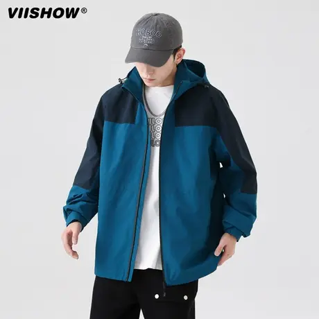 VIISHOW冲锋夹克男美式拼色连帽夹克秋装潮山系宽松休闲帅气外套商品大图