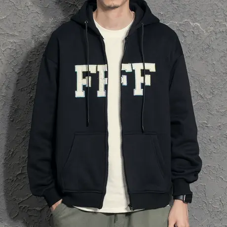 秋季连帽卫衣外套男春秋款美式黑色秋装上衣国潮ins学生帅气开衫商品大图