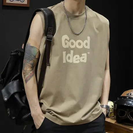 纯棉背心男夏季跨栏宽松坎肩男士无袖t恤运动健身篮球ins潮牌大码图片