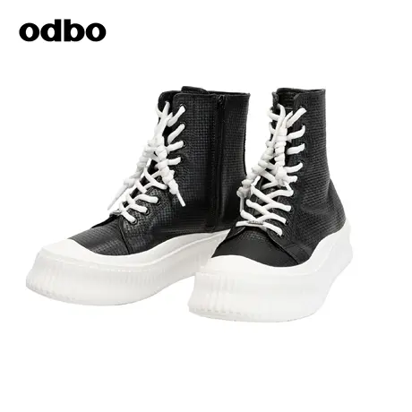 odbo/欧迪比欧原创设计真皮黑白拼色牛皮革休闲鞋女2023新款鞋子图片