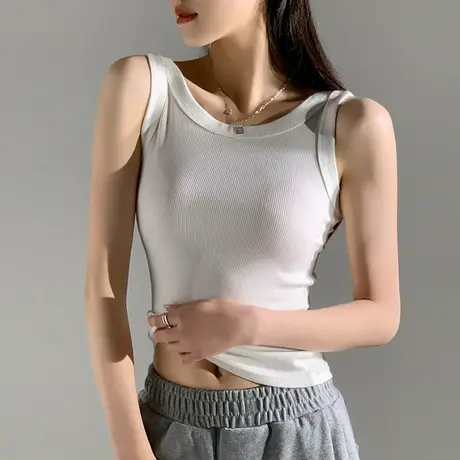 背心女内搭西装打底长款吊带夏季外穿宽边美背白色无袖遮副乳上衣图片