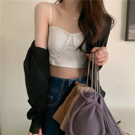 美背内衣小吊带女内搭夏季带胸垫背心打底白色防走光裹胸抹胸上衣商品大图