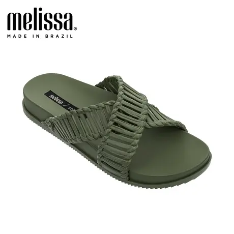 Melissa梅丽莎Salinas合作款时尚军绿色编织绑带女士拖鞋32739S商品大图