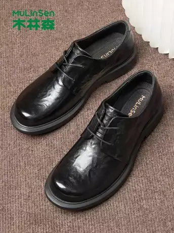木林森男士秋冬款正装皮鞋商务英伦男鞋新郎结婚鞋西装圆头德比鞋商品大图