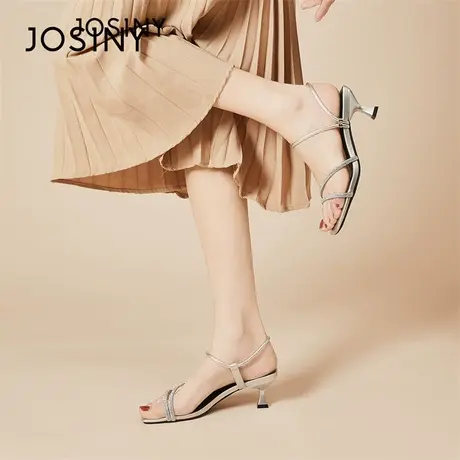 Josiny/卓诗尼时尚凉鞋女2024春季新款简约水钻真皮细跟女鞋凉拖商品大图