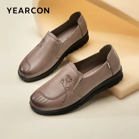 意尔康品牌2023秋季新款中老年妈妈鞋子真皮软平底舒适一脚蹬女鞋图片