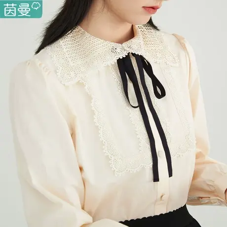 茵曼旗舰店复古上衣法式衬衫蝴蝶结衬衣春季女装2023新款韩系穿搭图片