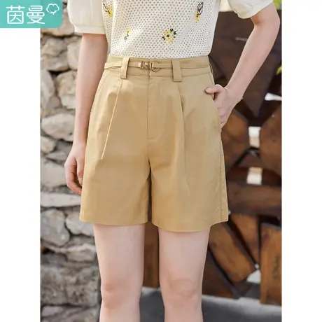 茵曼简约纯色短裤2023夏女装新款中高腰腰带A字休闲百搭夏季裤子商品大图