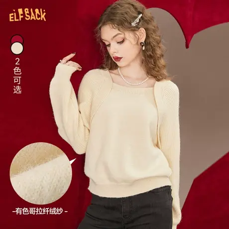 妖精的口袋假两件披肩短款毛衣女2022秋冬季新款法式奶系内搭针织商品大图