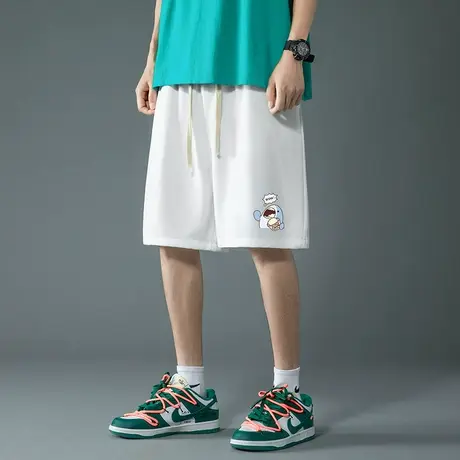 华夫格休闲短裤男士夏季卡通印花五分裤子男潮牌少年感直筒运动裤商品大图